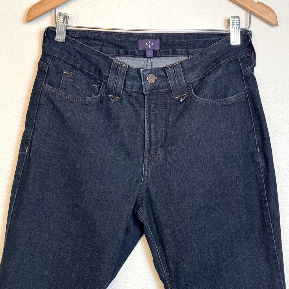 NYJD Woman’s straight leg high waist dark denim jeans size 8